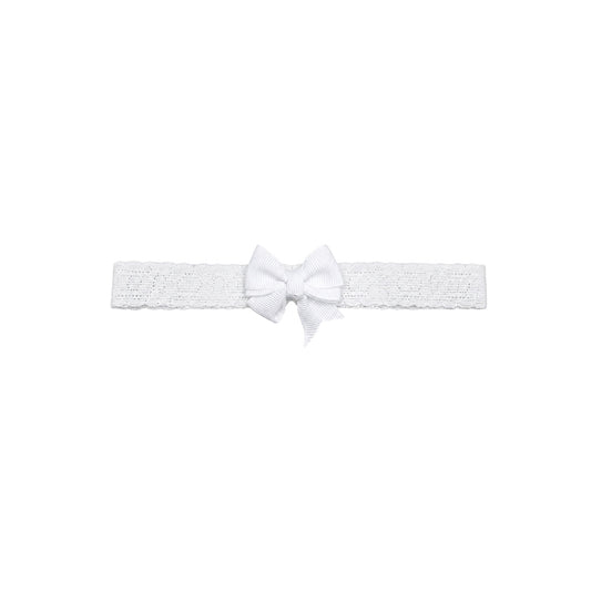 Baby White Lace Headband with Classic Grosgrain Bow