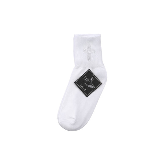 White Dress Socks with Cross Embroidery