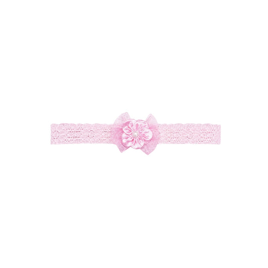 Baby Pink Lace Headband with Organza Bow & Pearl Center
