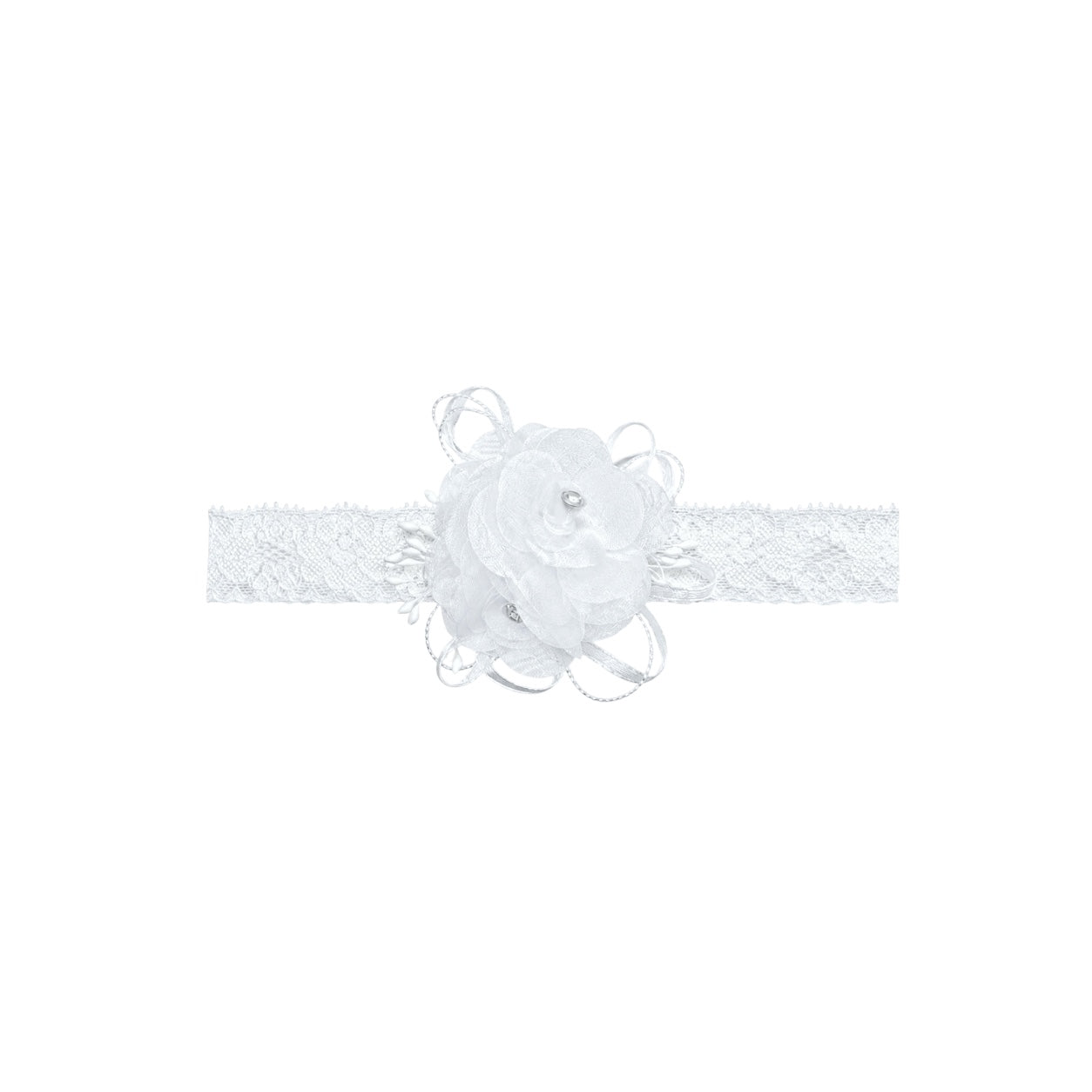 Baby White Rosette Headband with Rhinestone Accents