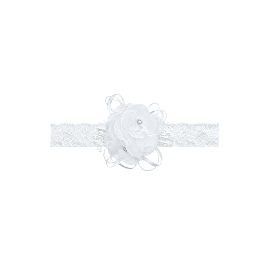 Baby White Rosette Headband with Rhinestone Accents