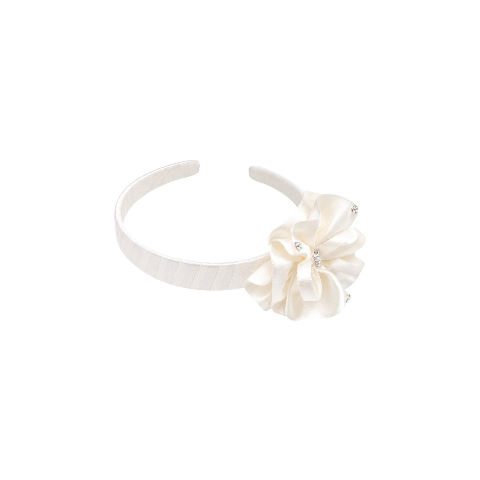 Satin Pansy Flower Headband with Rhinestone Accents