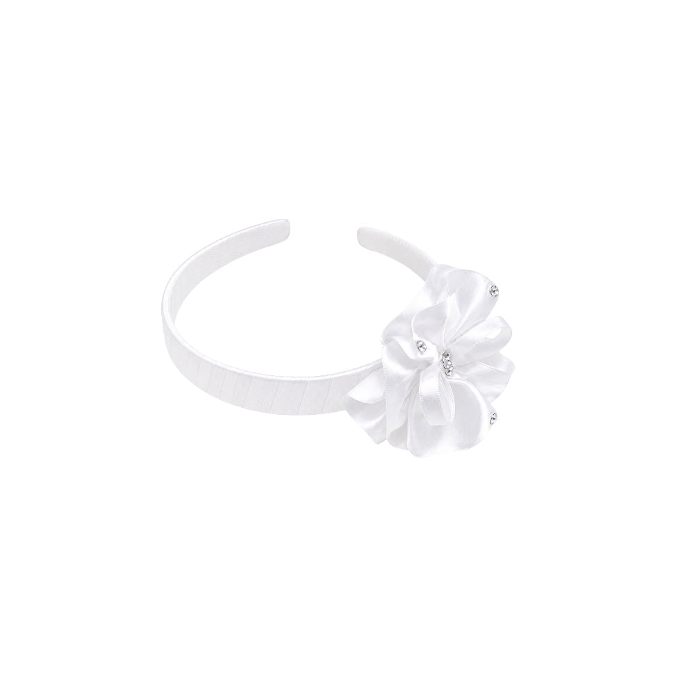 Satin Pansy Flower Headband with Rhinestone Accents