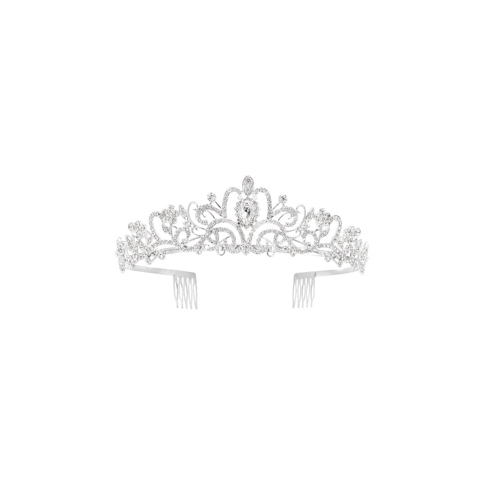Silver Princess Rhinestone Tiara with Crystal Center Accent