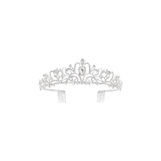 Silver Princess Rhinestone Tiara with Crystal Center Accent