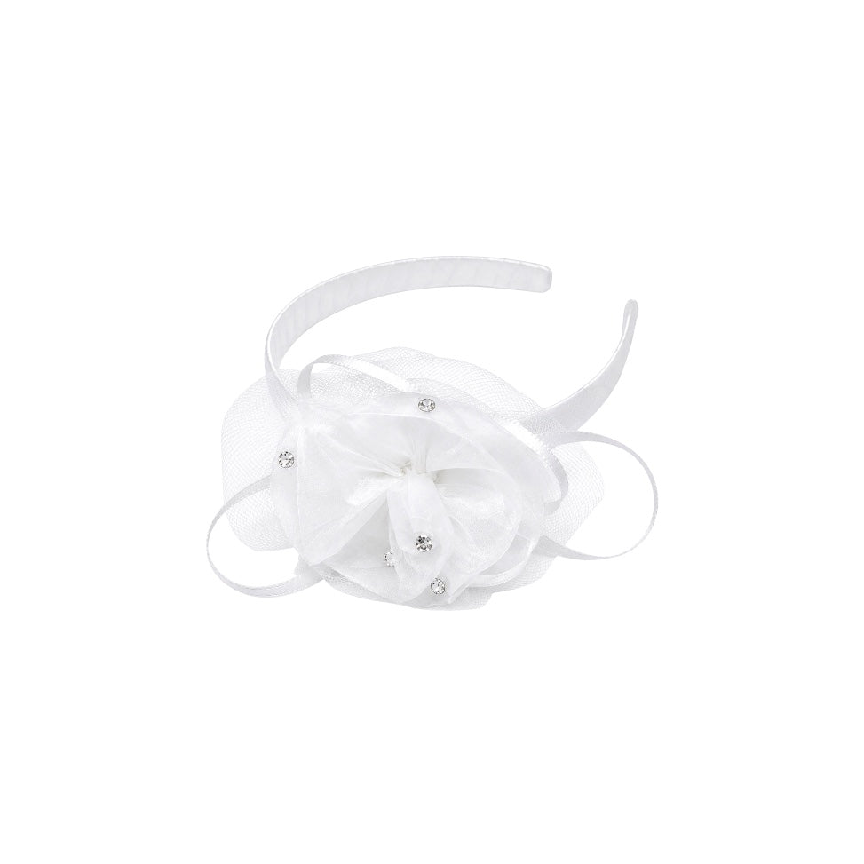 Organza Rosette Headband with Rhinestone Accents