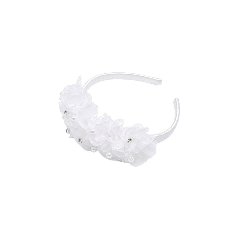 Organza Floral Headband with Pearls & Rhinestones