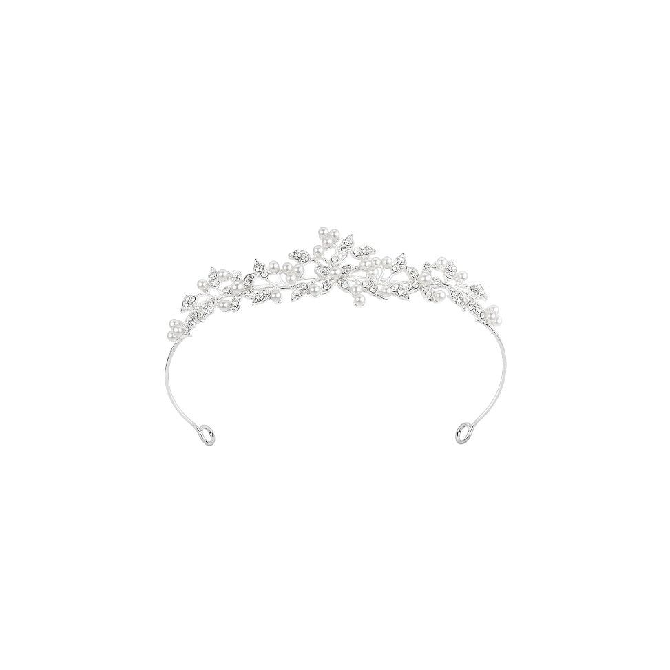 Silver Floral Vine Faux Pearl & Rhinestone Tiara