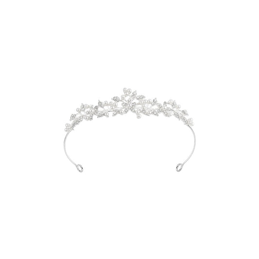 Silver Floral Vine Faux Pearl & Rhinestone Tiara