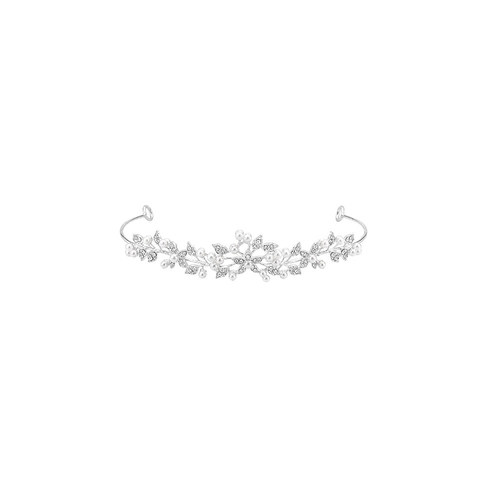 Silver Floral Vine Faux Pearl & Rhinestone Tiara