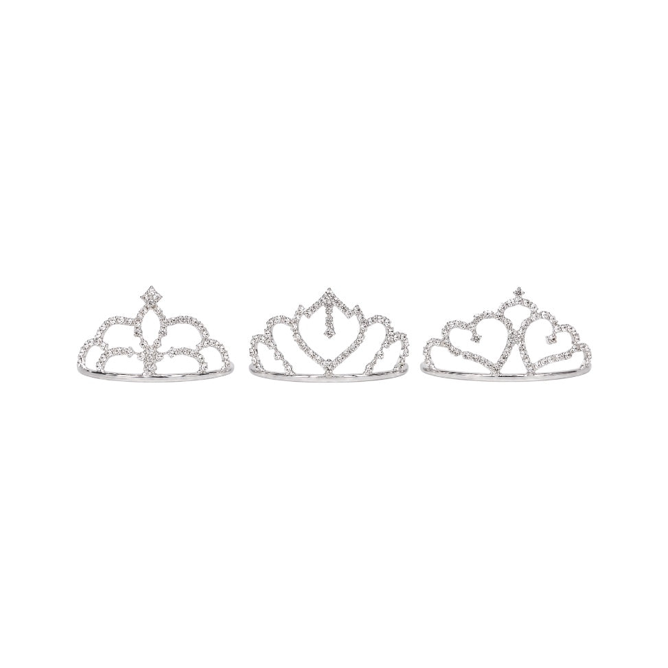Small Silver Rhinestone Princess Tiara Comb (Assorted Designs)