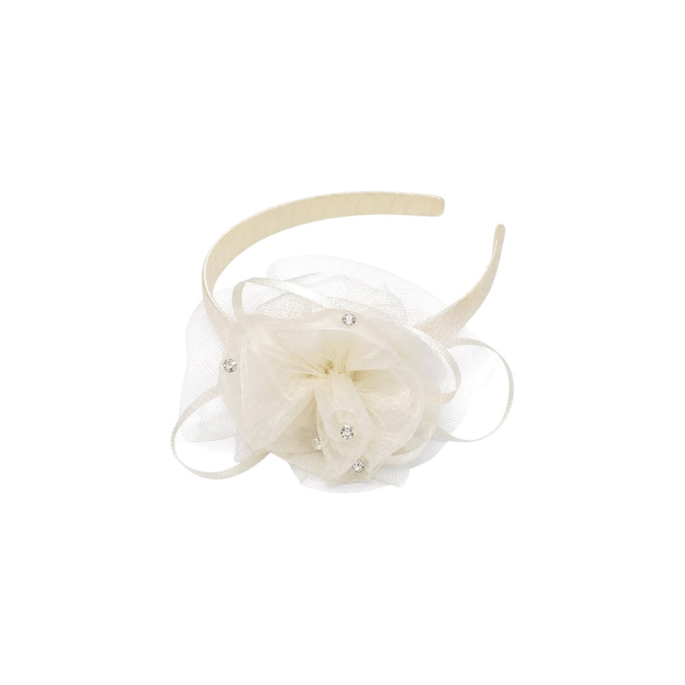 Organza Rosette Headband with Rhinestone Accents