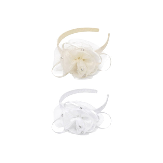 Organza Rosette Headband with Rhinestone Accents
