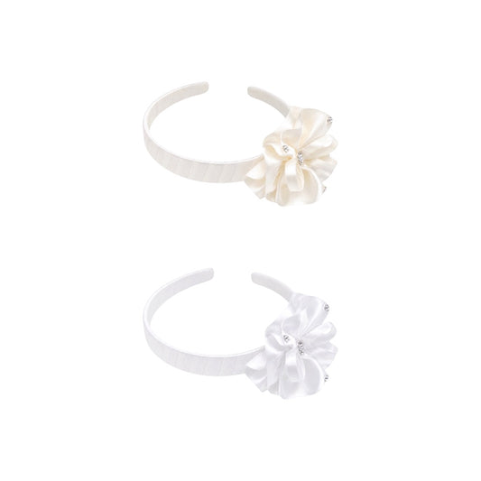 Satin Pansy Flower Headband with Rhinestone Accents