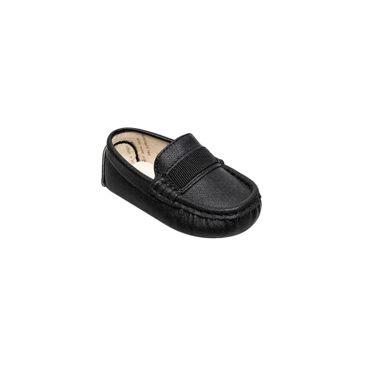 Mavezzano Black Italian Leather Baby Moccasin Loafers