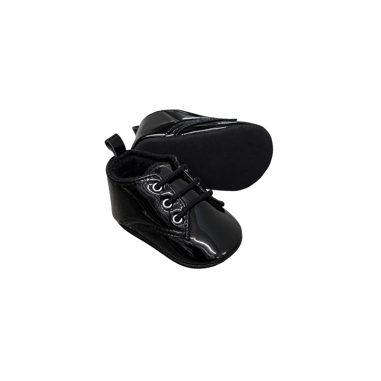TenderToes Patent Black Lace-Up Pre-Walker Shoes (Soft Sole)