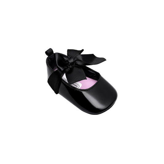 TenderToes Black Patent Bow Pre-Walker Ballet Shoes (Soft Sole)