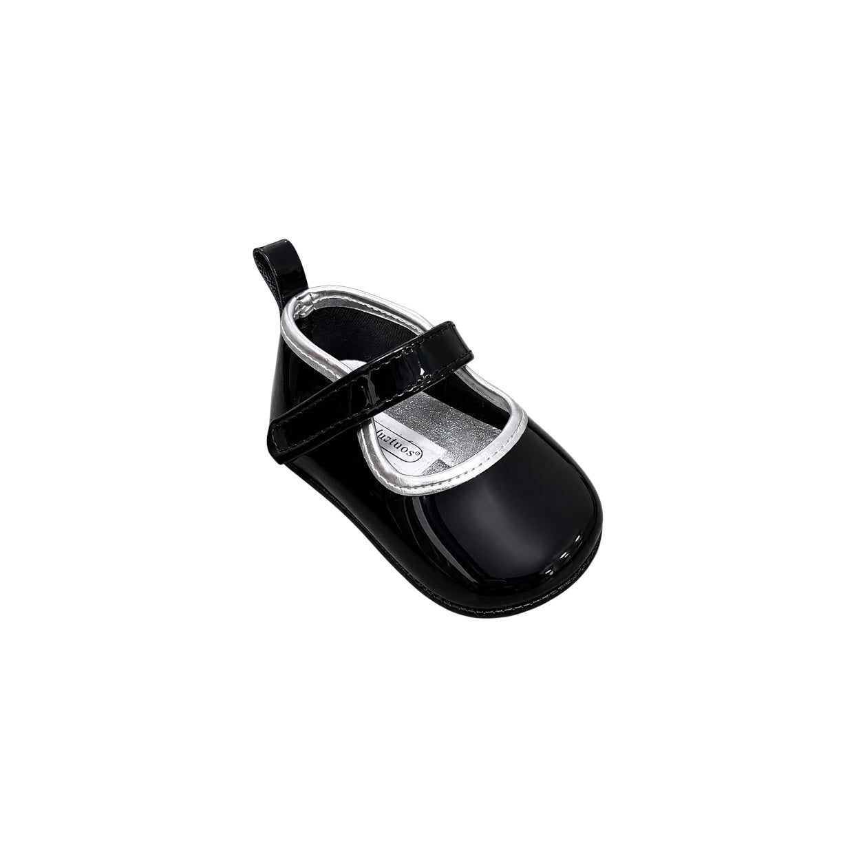 TenderToes Black Patent Pre-Walker Mary Jane Shoes with Silver Trim (Soft Sole)