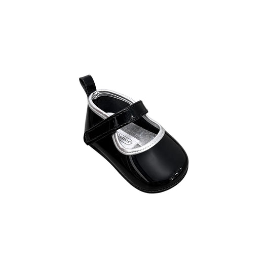TenderToes Black Patent Pre-Walker Mary Jane Shoes with Silver Trim (Soft Sole)