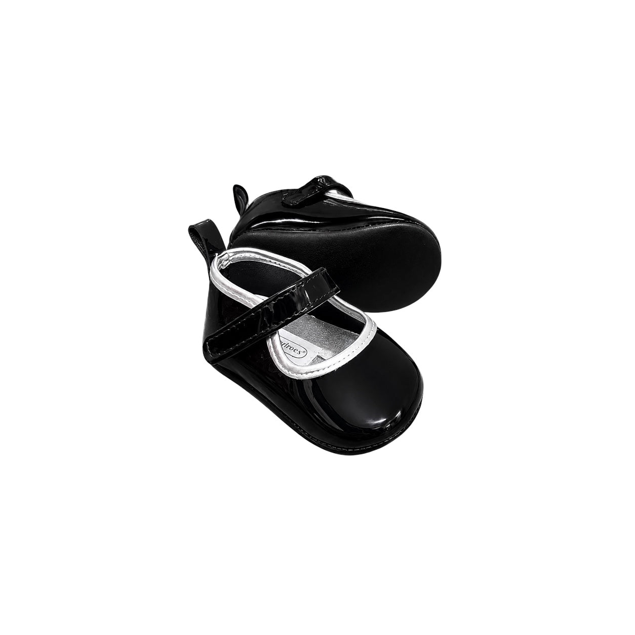 TenderToes Black Patent Pre-Walker Mary Jane Shoes with Silver Trim (Soft Sole)