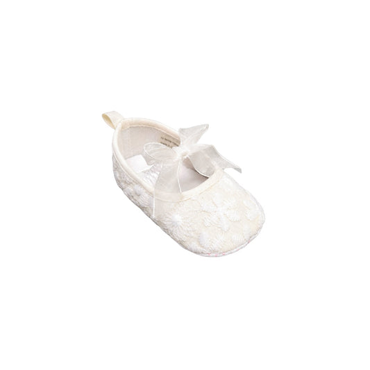 TenderToes Off-White Floral Lace Bow Pre-Walker Ballet Shoes (Soft Sole)