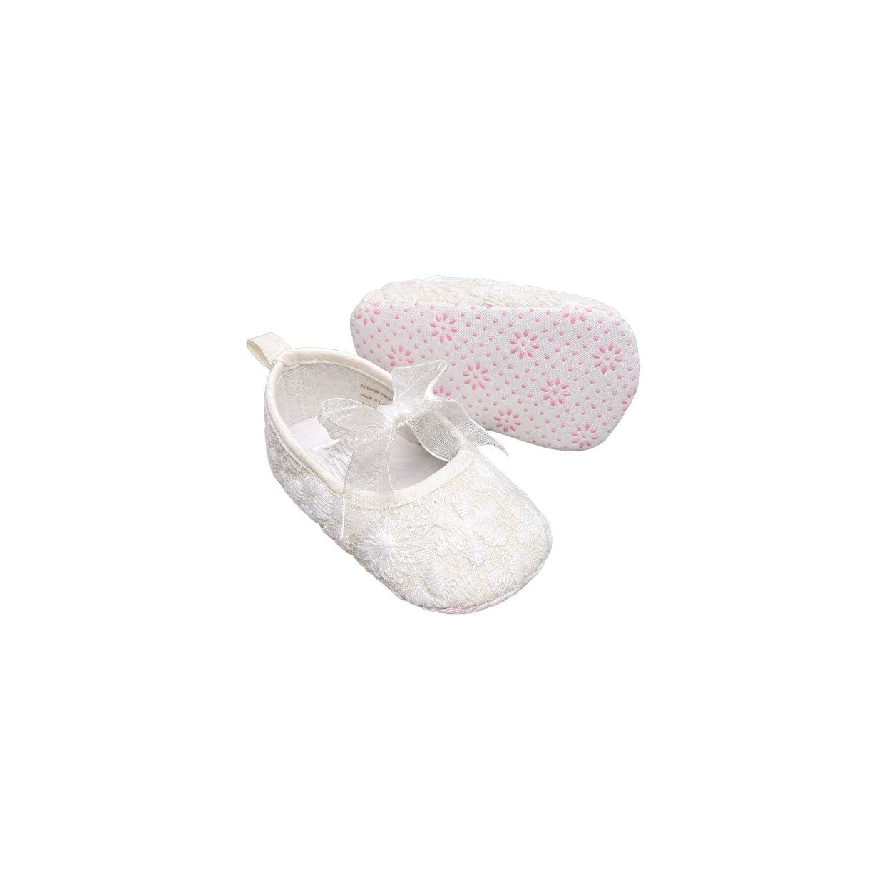 TenderToes Off-White Floral Lace Bow Pre-Walker Ballet Shoes (Soft Sole)
