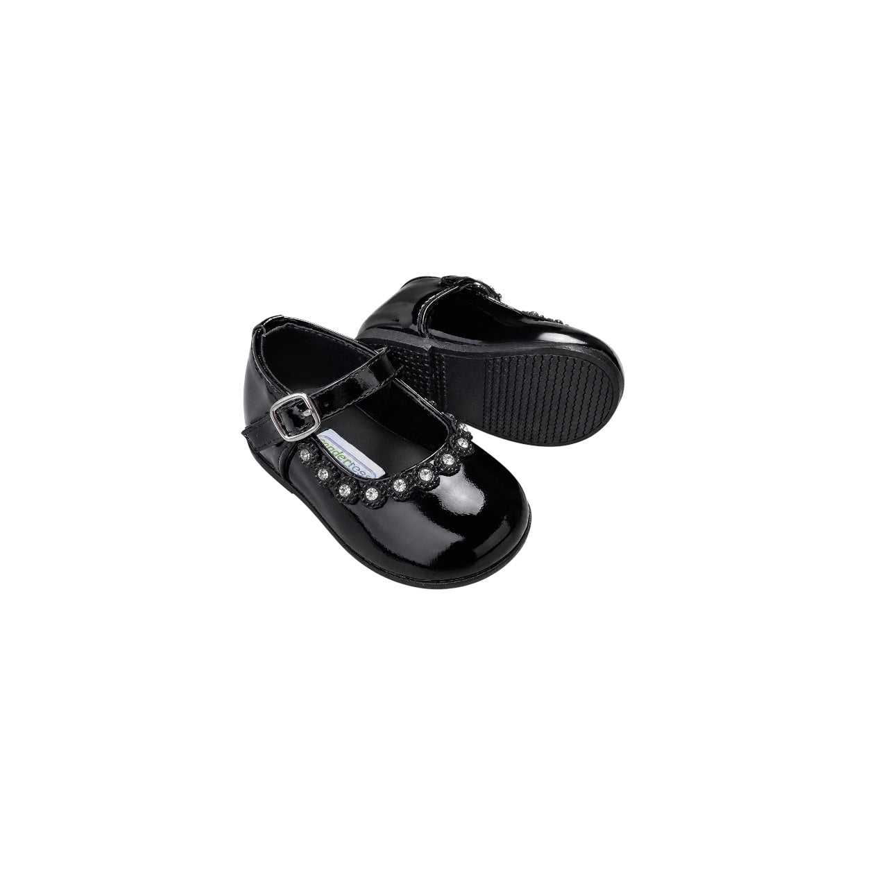 TenderToes Black Patent Rhinestone Mary Jane Dress Shoes