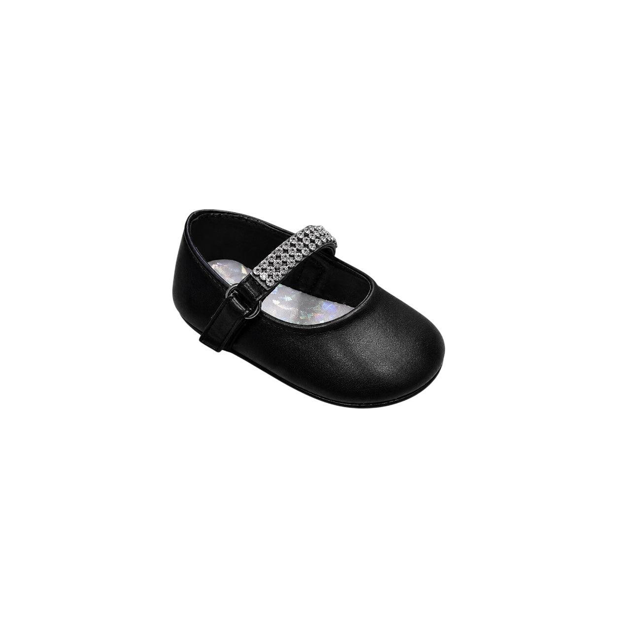 Fancy Kids Black Rhinestone Strap Pre-Walker Dress Shoes (Soft Sole)