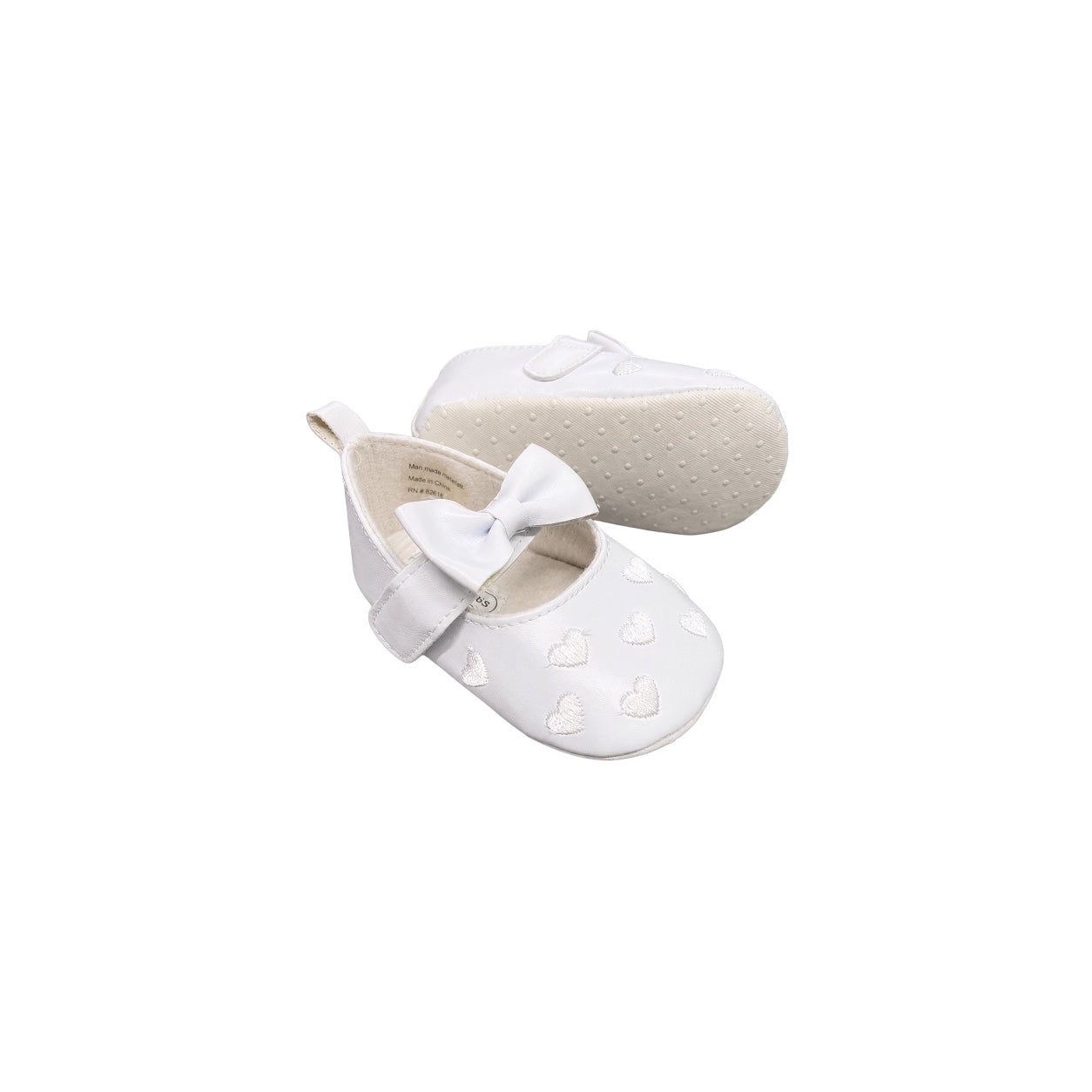 TenderToes White Embroidered Heart Bow Pre-Walker Ballet Shoes (Soft Sole)