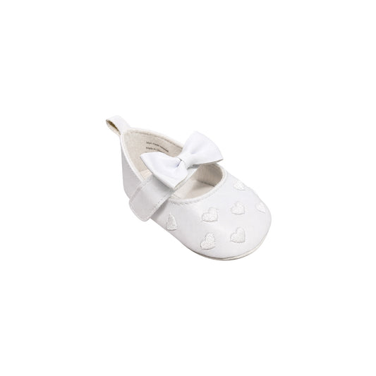 TenderToes White Embroidered Heart Bow Pre-Walker Ballet Shoes (Soft Sole)