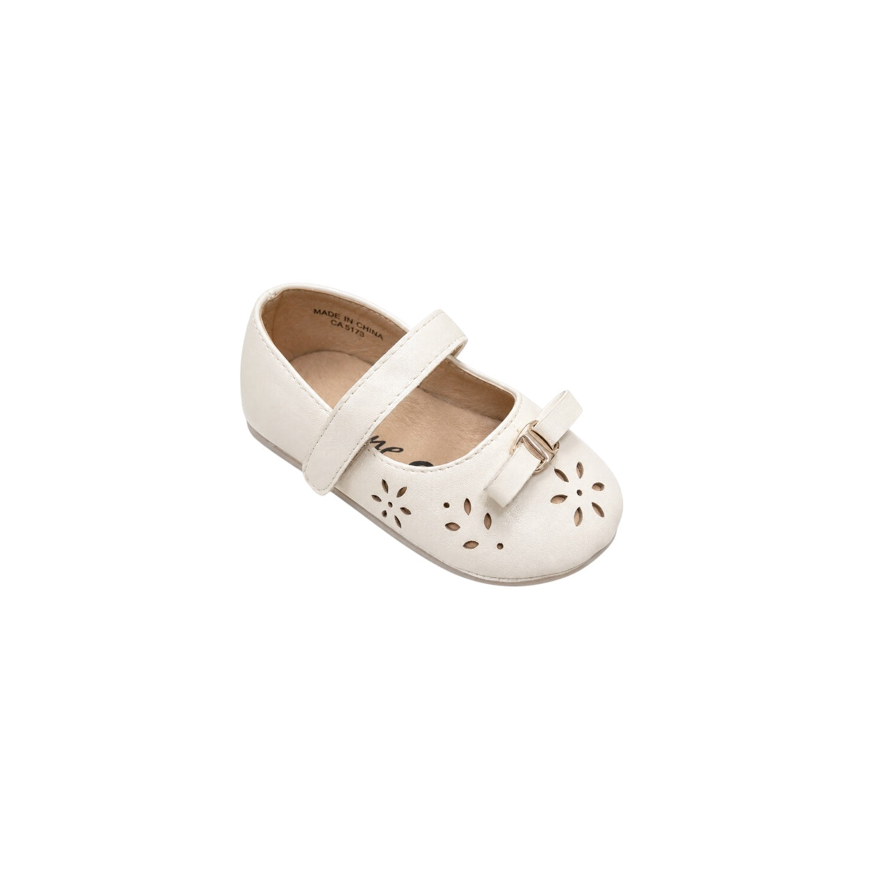 Jolene Beige Mary Jane Dress Shoes with Floral Cutouts