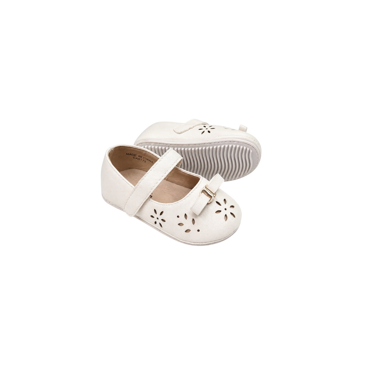 Jolene Beige Mary Jane Dress Shoes with Floral Cutouts
