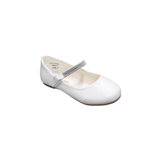 Fancy Kids Girls' White Ballet Flats with Rhinestone Strap