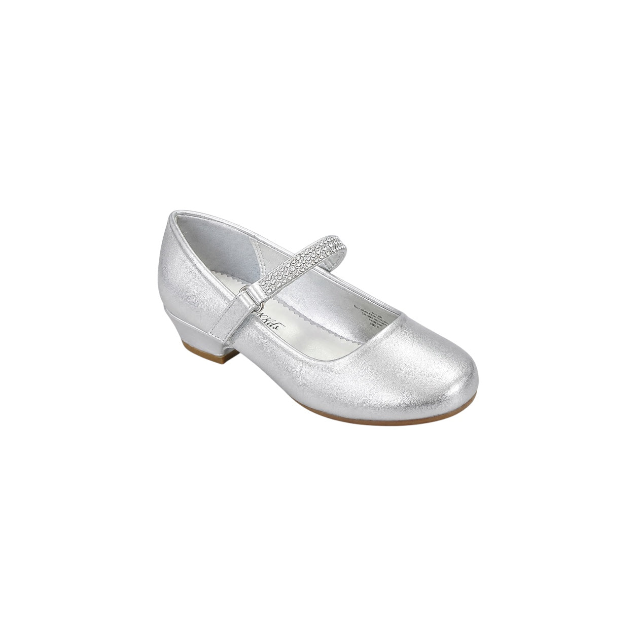 Fancy Kids Girls' Sparkle Strap Silver Dress Shoes with Low Heel