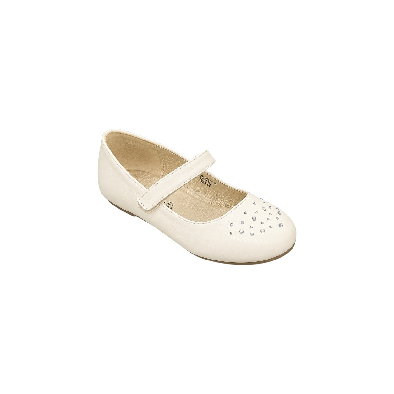 Jolene Girls' Rhinestone Accent Ivory Ballet Flats with Velcro Strap