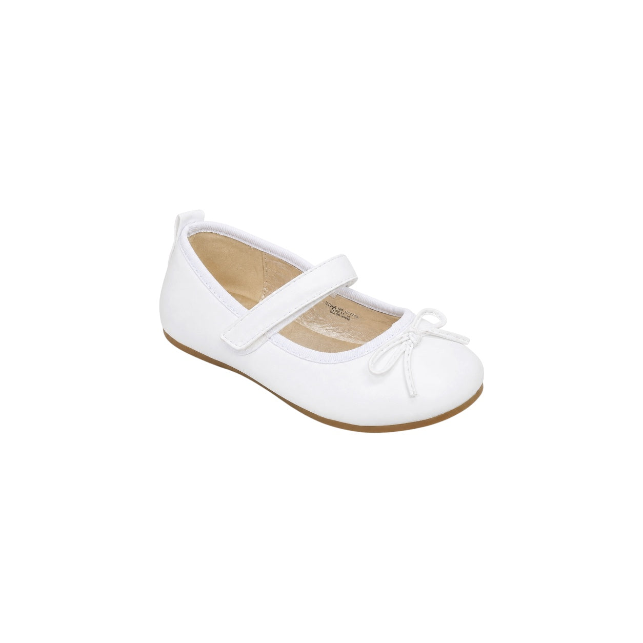 Jolene Girls' White Ballet Flats with Bow & Velcro Strap