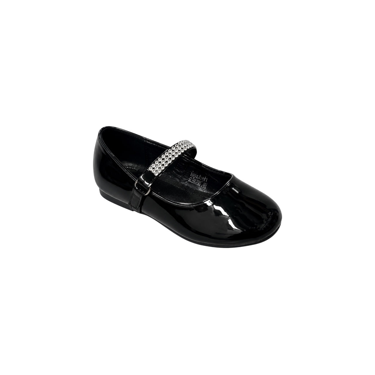Fancy Kids Girls' Black Patent Ballet Flats with Rhinestone Strap