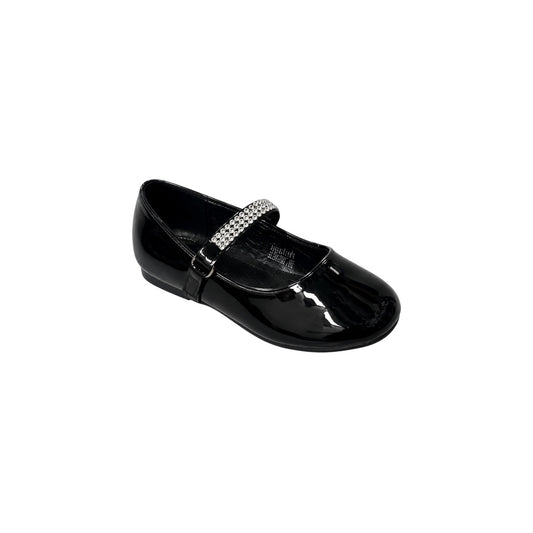 Fancy Kids Girls' Black Patent Ballet Flats with Rhinestone Strap