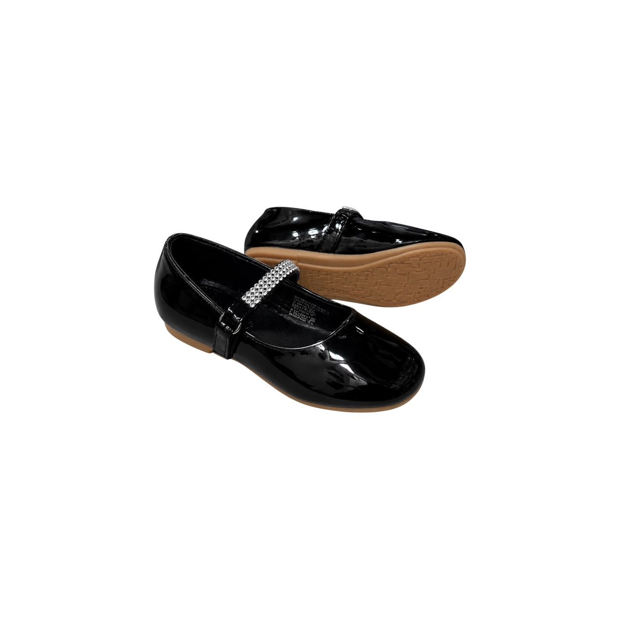 Fancy Kids Girls' Black Patent Ballet Flats with Rhinestone Strap