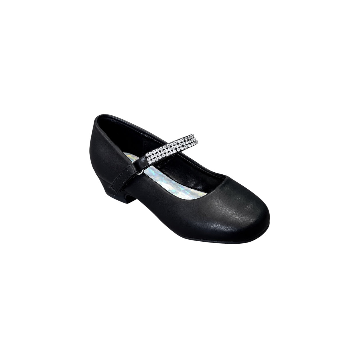 Fancy Kids Girls' Sparkle Strap Black Dress Shoes with Low Heel