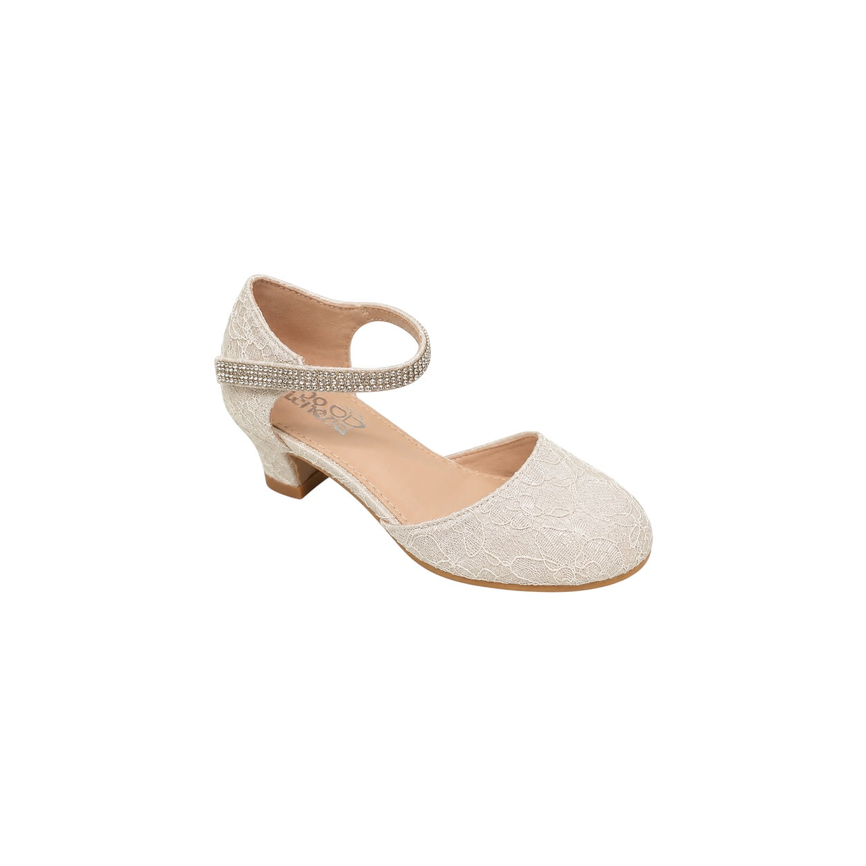 Jolene Girls' Champagne Lace Dress Heel with Rhinestone Ankle Strap