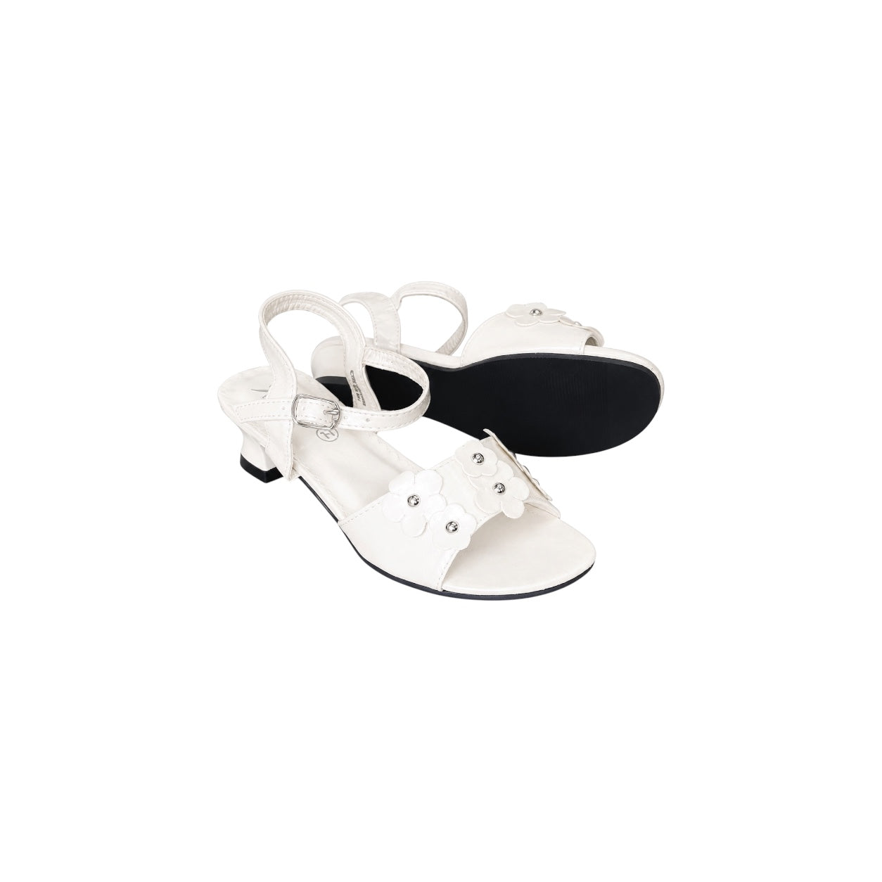 Jolene Girls' Ivory Floral Open-Toe Low Heel Sandals