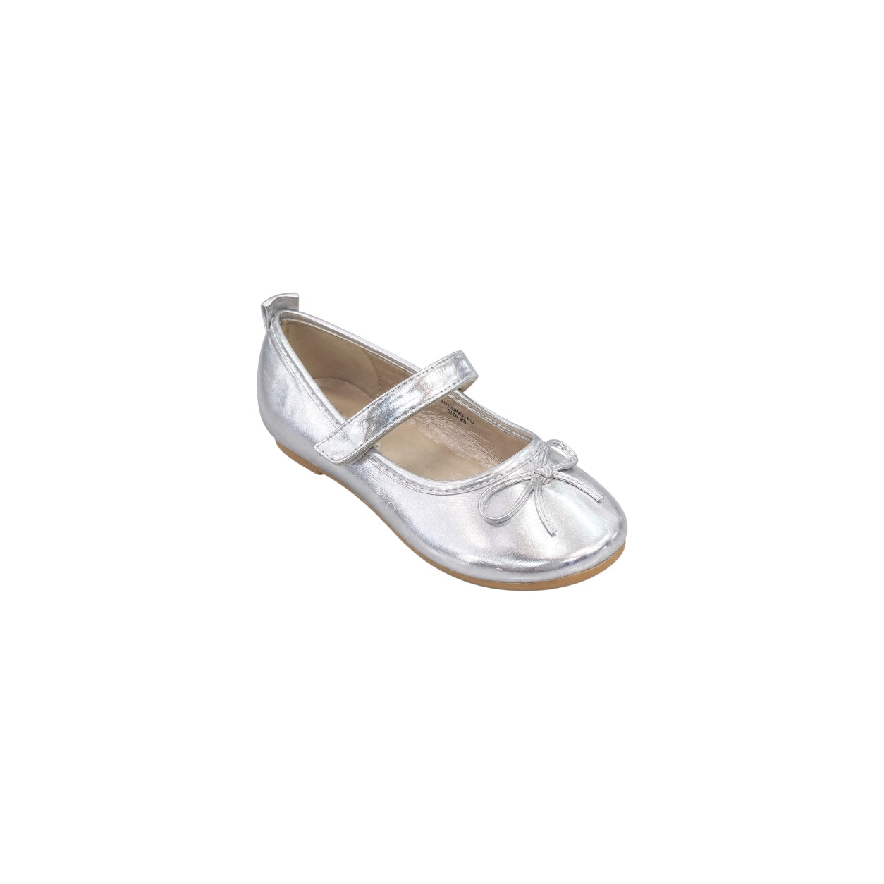 Jolene Girls' Silver Ballet Flats with Bow & Velcro Strap