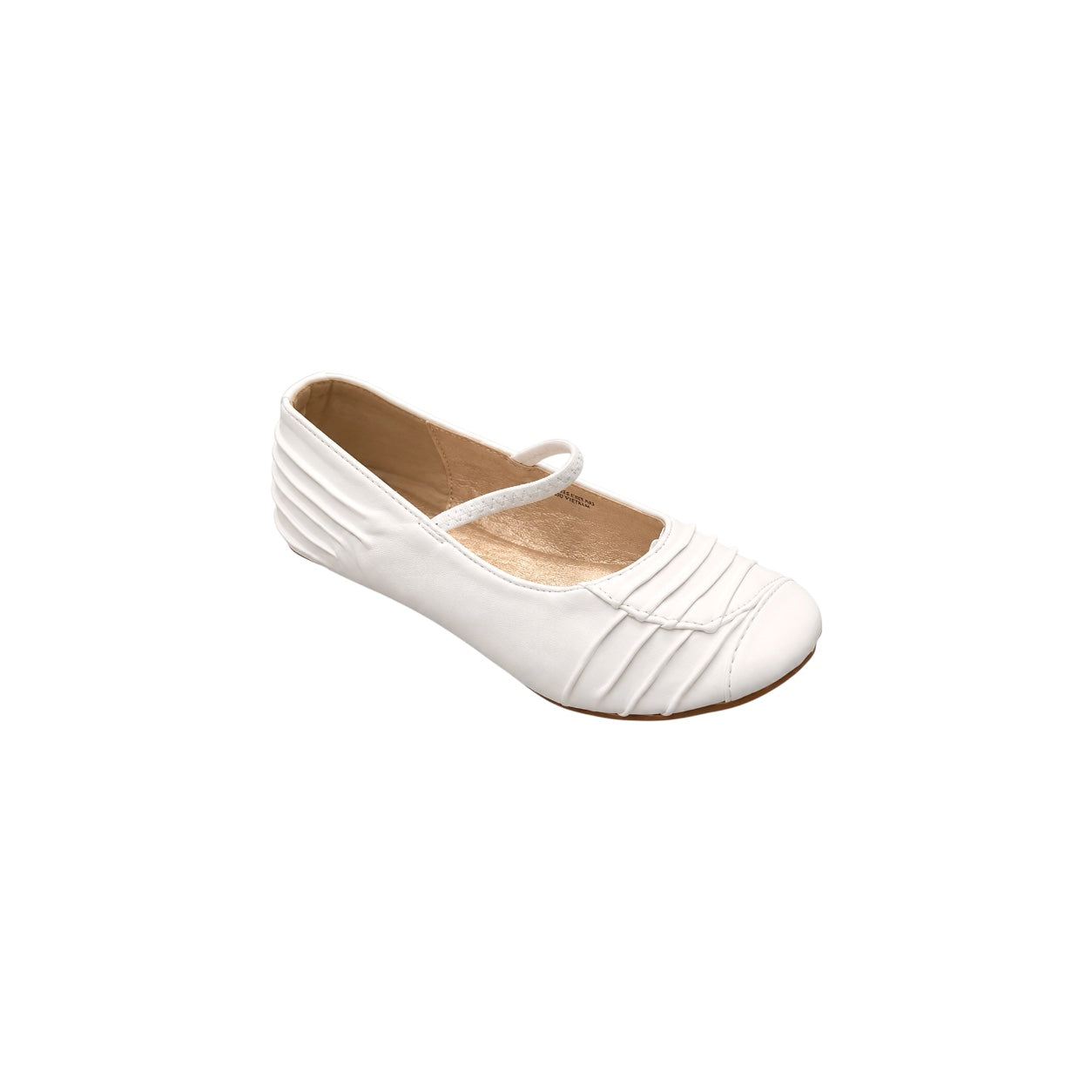 Jolene White Classic Ballet Flats with Ruched Detail & Elastic Strap