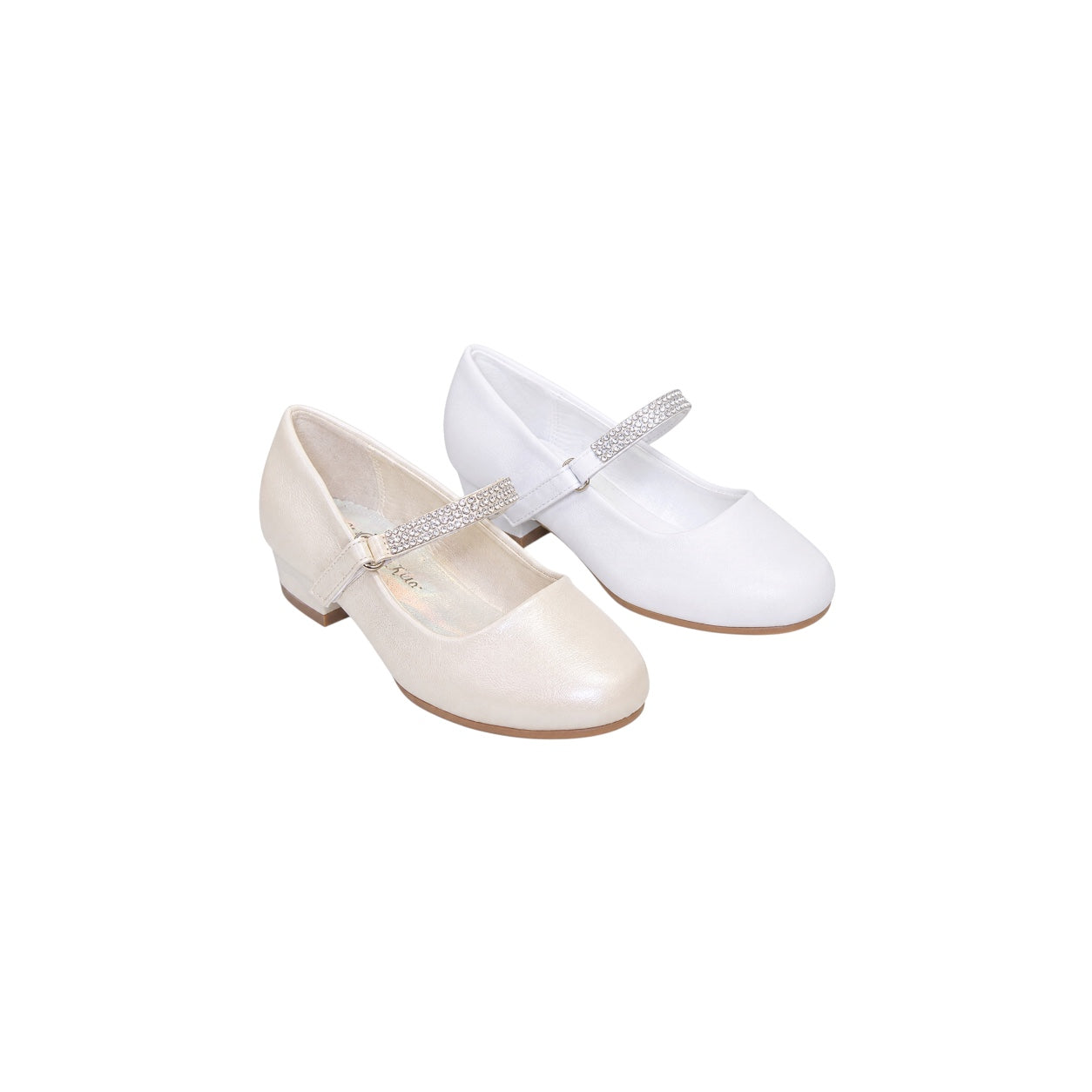 Fancy Kids Girls' Rhinestone Strap Low Heel Dress Shoes