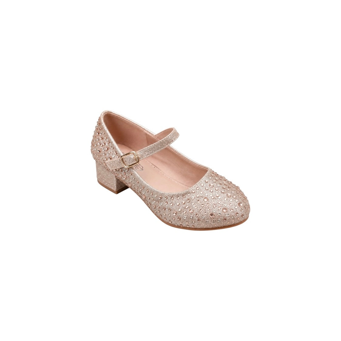 Jolene Girls' Rose Gold Crystal Embellished Block Heel Dress Shoes (Size 13)