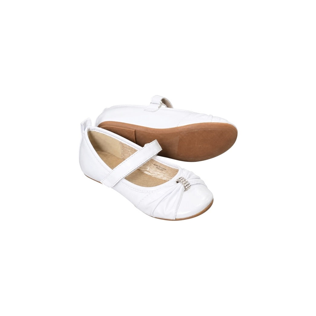 Jolene White Ballet Flats with Rhinestone Accent Strap (Size 12)