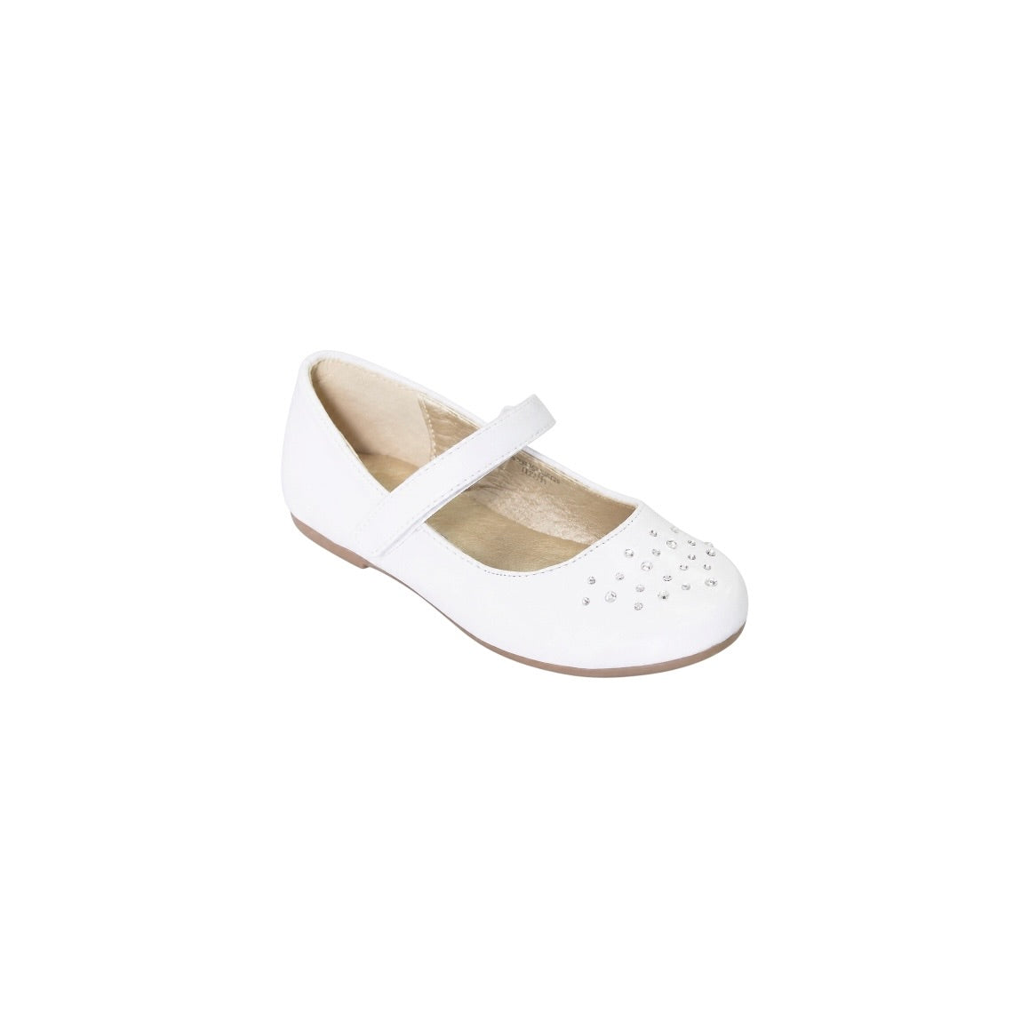 Jolene Girls' Rhinestone Accent White Ballet Flats with Velcro Strap