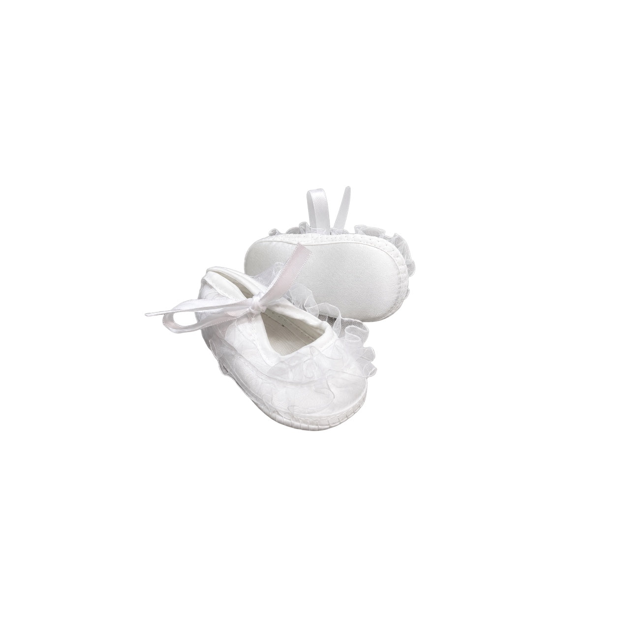 Baby Mode White Organza Ruffle Baby Booties