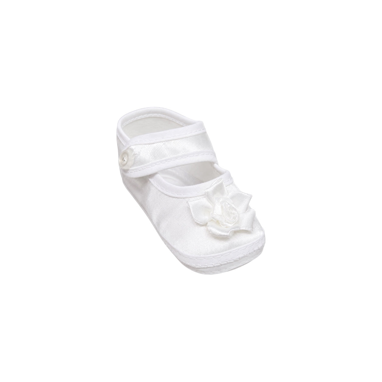 Tip Top White Satin Baby Booties with Rose Detail